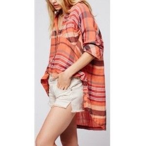 Free People Hi-Lo Hem Button Down Shirt, Size XS